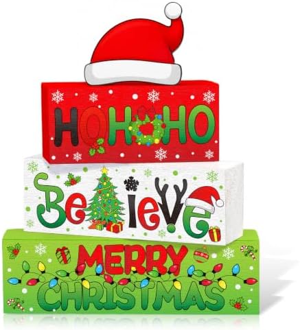 Moucuny 3 Pcs Christmas Wooden Stacking Blocks Farmhouse Table Decor by Moucuny