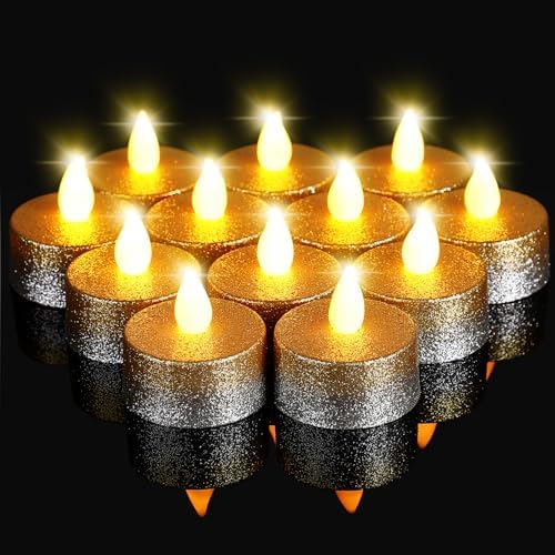 Retisee 48 Pack Flameless LED Candles Glitter Decor,Gold,Silver,1.65 Inch by Retisee