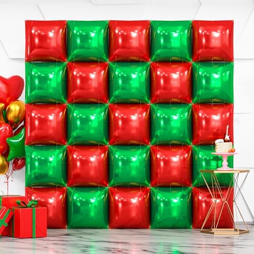 NISOCY 25PCS Red and Green Square Foil Balloons Wall Backdrop by NISOCY