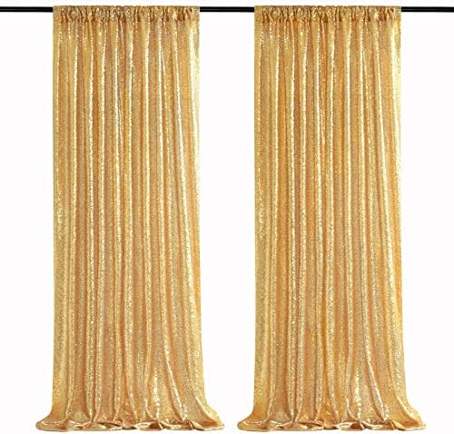 Gold Sequin Backdrop Curtains 2 Panels 2FTx8FT Glitter Gold Photo Backdrop by QueenDream
