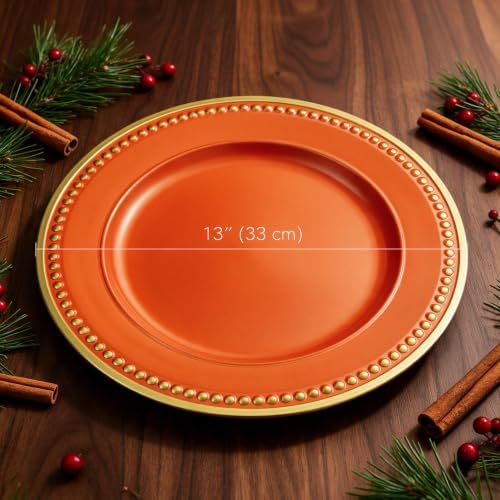 Orange Beaded Charger Plates, Set of 6, 13 Inch Plastic Round Chargers for Dinner Plates, Party, Wedding, Birthday.(Orange. 6) - Image 5