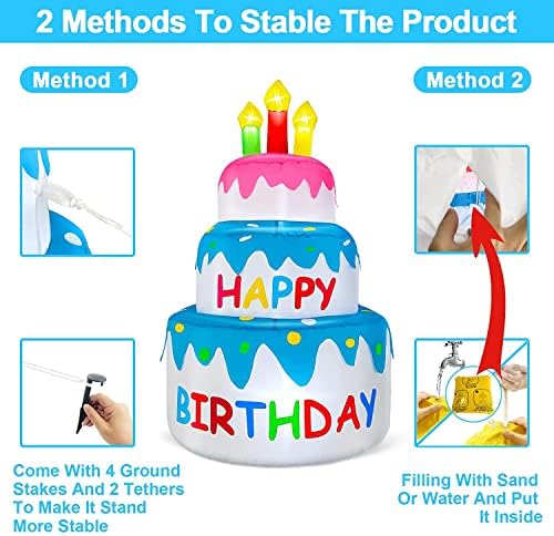4 Ft Inflatable Happy Birthday Cake Decorations Outdoor Lighted Blow Up Holiday Birthday Party Decor with Candles 6 LED Lights for Indoor Home Celebration Garden Lawn Yard Prop Sign - Image 5