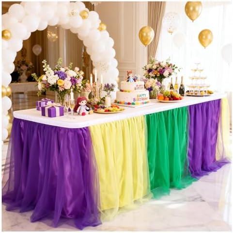 THARAHT Tulle Table Skirt 14FT 420CM Long for Rectangle Tables Round Tables Ruffle Desk Skirt for Princess Girls Birthday Party Cake Dessert Decorations Table Skirt by THARAHT