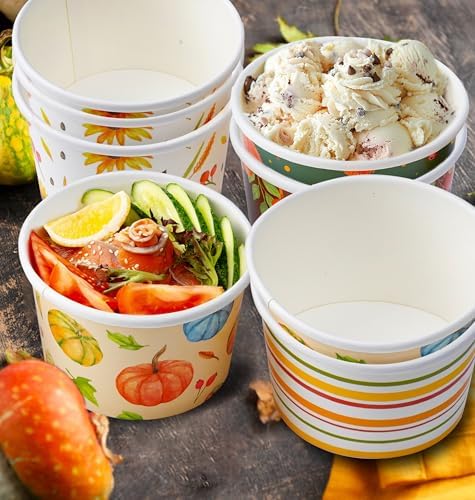 Nihuecne 100 Pcs 9 oz Fall Themed Disposable Dessert Bowls, Thanksgiving Snack Bowls Autumn Themed Paper Disposable Soup Bowls for Hot or Cold Food Autumn Party Supplies - Image 7