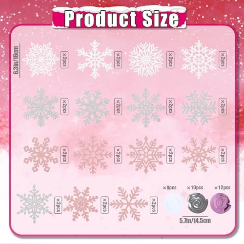 Snowflake Decorations, Christmas Hanging Decor, Pink White Silver, 30-Pc - Image 2