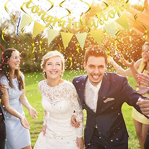 Outus Congratulations Banner with Triangle Flag 12 Swirls,Gold - Image 6