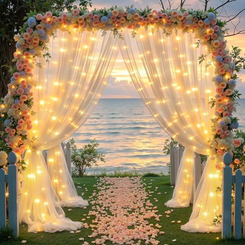 10x10FT Cream Wrinkle Free Backdrop Curtains with Lights String for Parties - Photo Curtain Backdrop with Lights for Wedding Decorations, Bridal Baby Shower Birthday Party Photography Background - Image 5