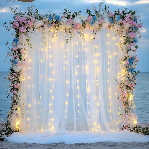 Tulle Backdrop Curtain with Lights 10x10FT Ivory Sheer Tulle Curtain - Image 6