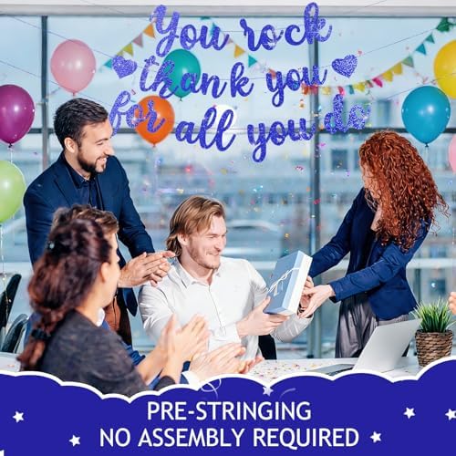 Pre-Strung You Rock Thank You For All You Do Banner - Glitter Employee Appreciation Decorations, Staff Teacher Nurse Recognition Party Supplies, Retirement Office Decor Sign, Large Cardstock Garland (Blue) - Image 6