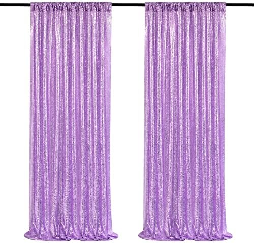 Light Purple Sequin Backdrop Curtain 2 Panel 2FTx8FT Glitter Photo Backdrop by QueenDream