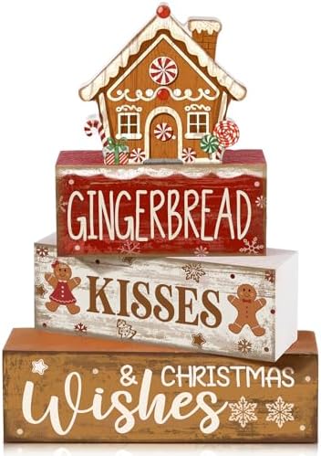 Moucuny 4 Pcs Gingerbread Christmas Decoration Wooden Tabletop Decor by Moucuny