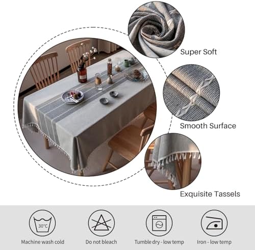 Deep Dream Tablecloth, Embroidered Waterproof Table Cloth Cotton Linen Wrinkle Free Anti-Fading Tablecloths Dust-Proof Table Cover for Kitchen Dinning Party Christmas, 55 x 102 Inch - New Gray - Image 5