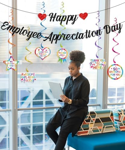 Black Glittery Happy Employee Appreciation Day Banner and Staff Appreciation Hanging Swirl Decorations Thank You Employee Garland Banner Employee Appreciation Day Party Decorations Supplies - Image 7