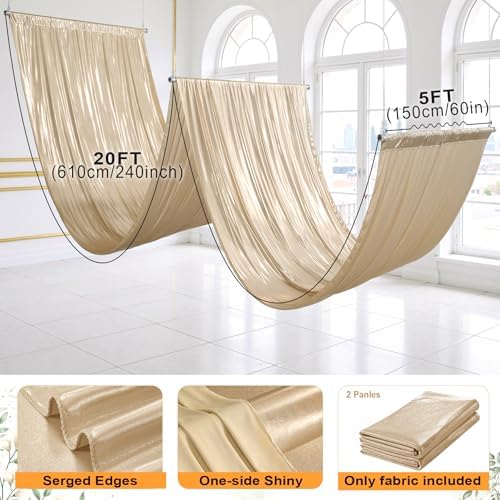 2 Panels 5ft(W) x 20ft(L) Champagne Backdrop Curtain for Wedding Parties - Image 6