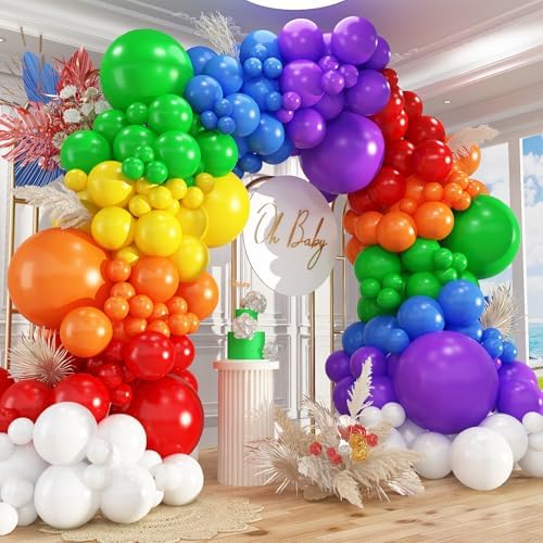 412pcs Rainbow Balloon Arch Kit Assorted Colors 18 12 10 5 Inch, Different Sizes Matte Latex Colorful Balloons for Baby Shower Birthday Wedding Party Decorations by PAXILE