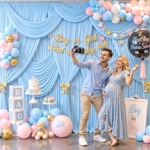 Baby Blue Backdrop Curtain for Baby Shower Parties Wrinkle Free Light Blue Curtains Backdrop Drapes Fabric Decoration for Birthday Party Photography 5ft x 8ft,2 Panels - Image 4