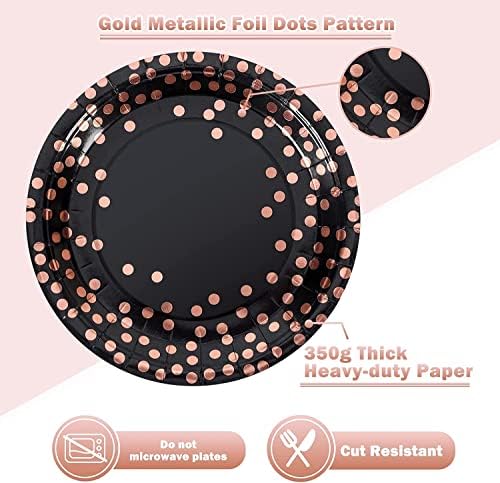 Black Rose Gold Paper Plates and Napkins Party Supplies for Birthdays 50Pcs - Image 3