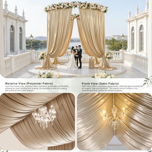 2 Panels 5ft(W) x 20ft(L) Champagne Backdrop Curtain for Wedding Parties - Image 5