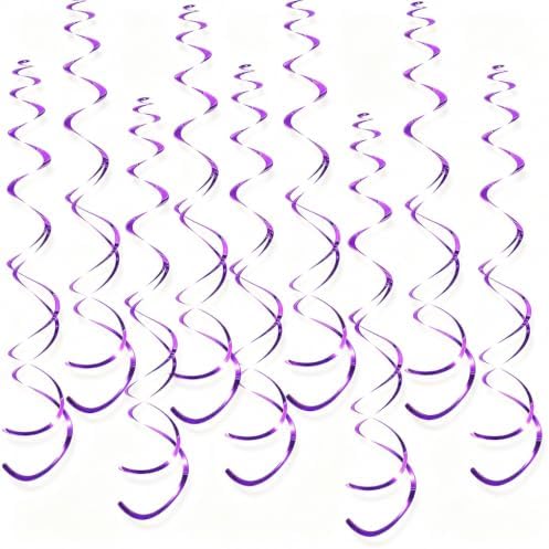 32 PCS Purple Hanging Swirl, Sparkle Ceiling Hanging Decorations, Plastic Streamer Party Decorations for Birthday, Princess Party, Masquerade, Graduation by PARTVON