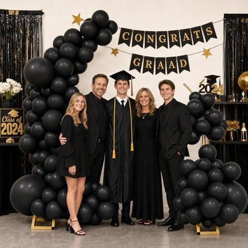 Balloon Arch Stand Kit Set with 145PCS Different Sizes Black Balloons – Metal Wedding Backdrop Frame with 8 Water Bags, Gold Semi-Open Arch for Birthday, Party Decorations Indoor Outdoor. - Image 4