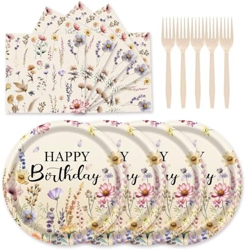 72Pcs Fall Wildflower Plates and Napkins, Floral Birthday Party Supplies Autumn Wildflower Paper Plates and Napkins Forks Tableware Decorations for Fall Picnic Tea Party Baby Shower Birthday, Serve 24 by Unknown