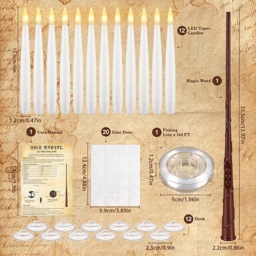 12White Flameless Floating Candles with Wand Remote, Magic Hanging Candles with String, Taper Candle Flickering Flameless Light Halloween Candles for Halloween Christmas Birthday Party Decor. - Image 4