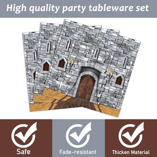 CHUNNIN 96PCS Medieval Plates Napkin Halloween Castle Party Decorations Castle Knight Birthday Dessert Plates Medieval Themed Tableware Set for 24 Guests Kids Birthday Baby Shower Party Supplies - Image 4