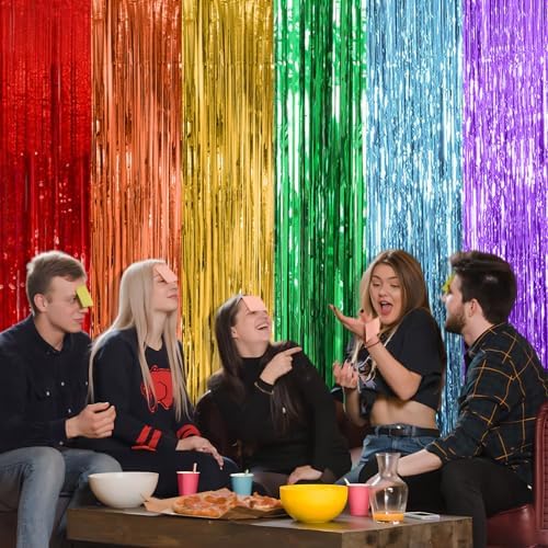 5 Pack Rainbow Party Backdrop Streamers Decorations Colorful Foil Fringe Curtains Metallic Tinsel Backdrop for Birthday First Day of School Engagement Baby Shower Christmas Holiday Party Decor - Image 6