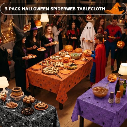 3 Rolls 100FT x 54IN Halloween Spiderweb Plastic Tablecloth with Cutter Box - Image 2