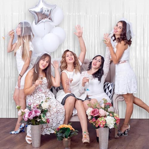 PIGETALE 2 Pack 3.2x8.2 ft White Tinsel Curtain Party Backdrop Decorations - Image 2