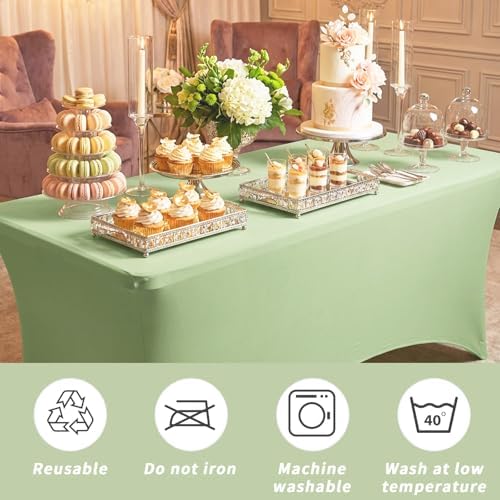 Fixwal 3 Pack 6FT Sage Green Tablecloth Rectangle Spandex Table Cover - Image 6