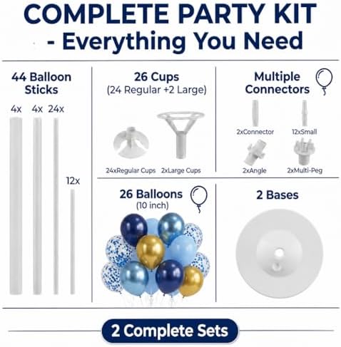 Blue Gold Balloon Column Kit Set of 2 for Floor&Table Party Decor - Image 2