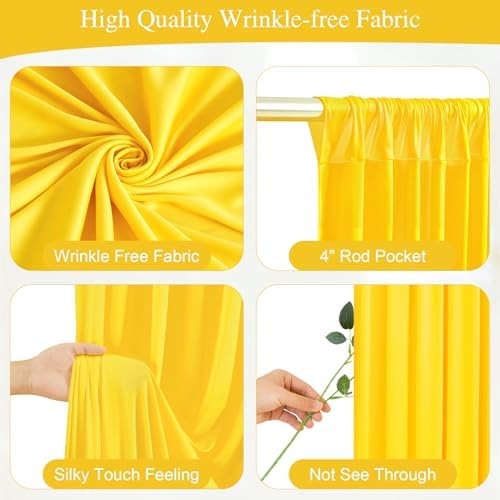Yellow Backdrop Curtains with Lights for Parties,10x10FT Wrinkle Free Wedding Photo Backdrop Light Tulle Curtains for Baby Shower Birthday Ceremony Reception Home Party Decorations-5ft x 10ft - Image 2