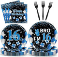 Qyeahkj 100 Pcs 16th Birthday Decorations for Boys Official Teen Supplies Plate Napkin Forks Set Disposable Blue 16th Birthday Tableware Paper Plates Dinnerware for Kids Teenager Favors Serve 25 by Qyeahkj