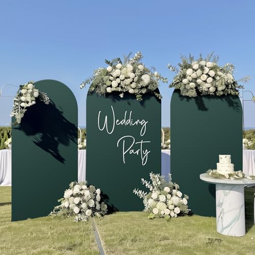 Hunter Green Spandex 2-Sided Round Top Chiara Fitted Arch Backdrop Cover Set of 3 (7.2FT,6FT,6FT) for Wedding Birthday Party Stand Decoration - Image 5