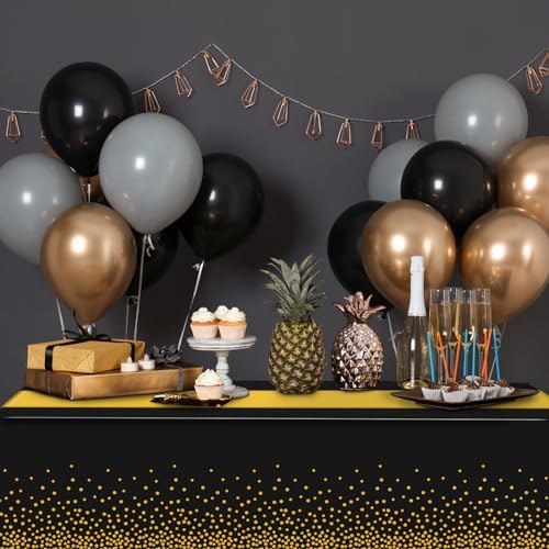 12Pcs Black and Gold Tablecloth Party Decorations,Plastic Black Table Cloth Printed Gold Table Runner Disposable Rectangle Table Cover for Birthday Retirement Anniversary Graduation Party,54 x108 Inch - Image 5