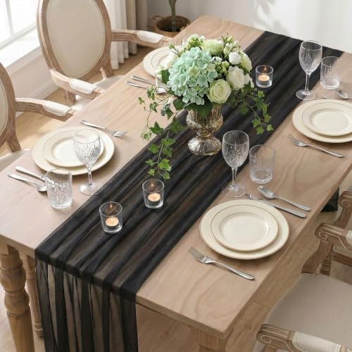 Artoid Mode Black Gauze Table Runner 28x120Inch, Seasonal Sheer Kitchen Dining Holiday Wedding Birthday Baby Shower Table Decor for Home Party - Image 4