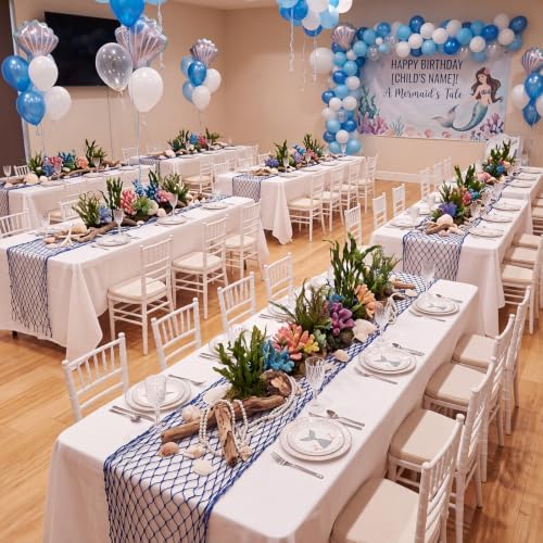 SATINIOR 6 Pcs 12 x 108'' Fishing Net Table Runner Party Decor, Royal Blue - Image 6