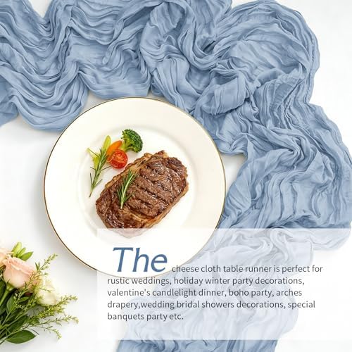 10 Pack Dusty Blue Cheesecloth Table Runner, 17x108 Inch Semi Sheer Boho Gauze Cheese Cloth Fabric Table Runners for Wedding Party Baby Shower Birthday Garden Farmhouse Table Decor - Image 7