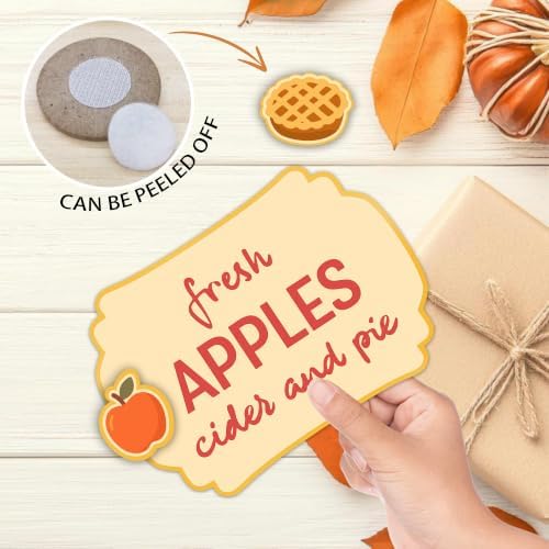Fall Table Sign 5x7 Inch Seasonal Autumn Decor, Rustic Party Centerpiece with Metal Stand & 2 DIY Stickable Wood Decor, Fresh Apples Cider And Pie Table Decoration for Home & Party Display - B01 - Image 4