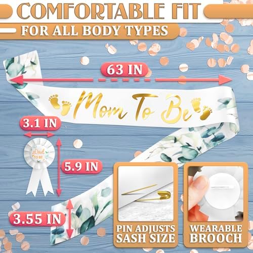 V TOWER Mom to Be Sash Baby Shower and Daddy to Be Pin, Satin (White) - Image 2