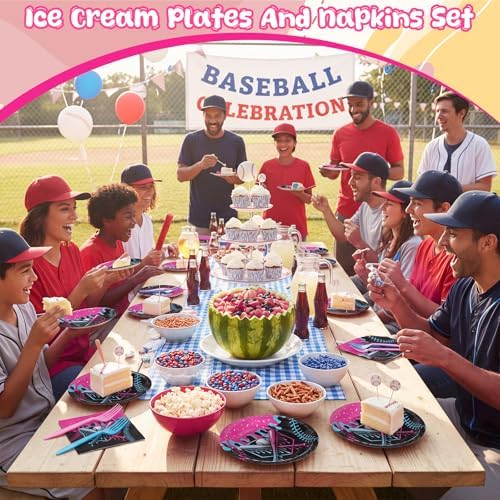 Hushee 96 Pcs Baseball Ice Cream Drip Plates Napkin Party Decoration, Black - Image 6