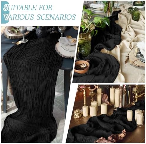 3 Pack Black Cheesecloth Table Runner 17x108 Inch Semi Sheer Boho Gauze Cheese Cloth Fabric Table Runners Table Decor for Wedding Party Baby Shower Birthday Home Decor Garden Farmhouse - Image 3