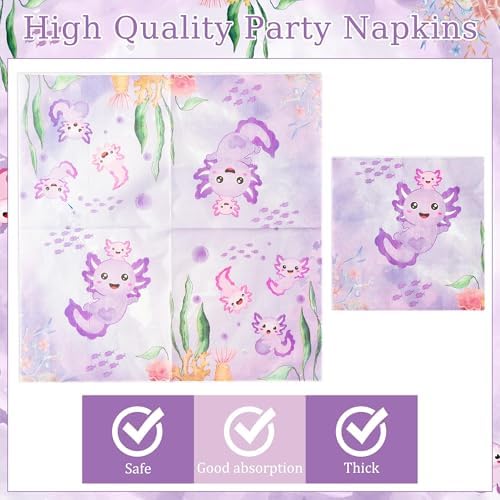 96Pcs Purple Axolotl Cute Cartoon Animals Party Plates Supplies Tableware Decorations Disposable Paper Plates Napkins Forks for Kids Birthday Baby Shower, Serves 24 - Image 4