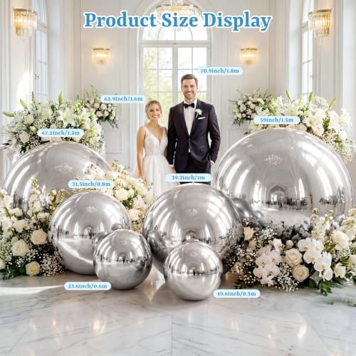 Inflatable Mirror Ball,Reusable Mirror Ball Large Event Decoration PVC Ball for Party,Concerts,Stage,Wedding Decorations - No Pump Included(Silver, 1pcs：0.6m) - Image 5