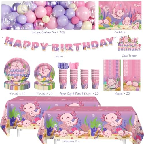 Axolotl Themed Birthday Party Supplies, Axolotl Party Decorations 205 Pcs - Image 2
