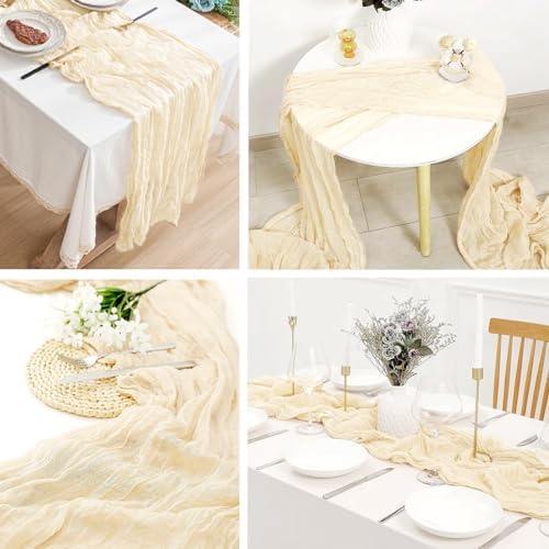 6 Pack Ivory Cheesecloth Table Runner 20 x 120 inch Gauze Table Runners 10 FT Long,Semi Sheer Cheese Cloth Fabric Table Runner Bulk for Wedding,Party,Baby Shower,Bridal Shower Decoration - Image 4