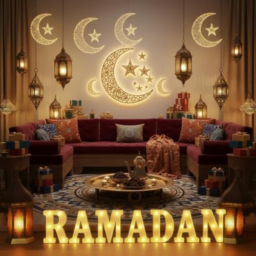 Honoson 7 Pcs Ramadan Eid Decoration Ramadan LED Lights Sign - Image 6