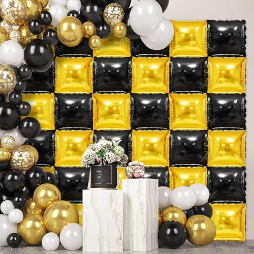 36 Piece XL Black and gold Double Sided Square Balloon Screen Tunnel Arch Kit Mylar Square Balloons For Baby Shower Graduation Prom Birthday Party Decorations - Image 2
