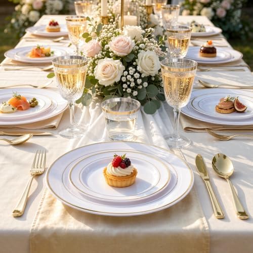 WELLIFE 450 PCS Gold Plastic Plates Set, Gold Dinnerware Set - Image 3